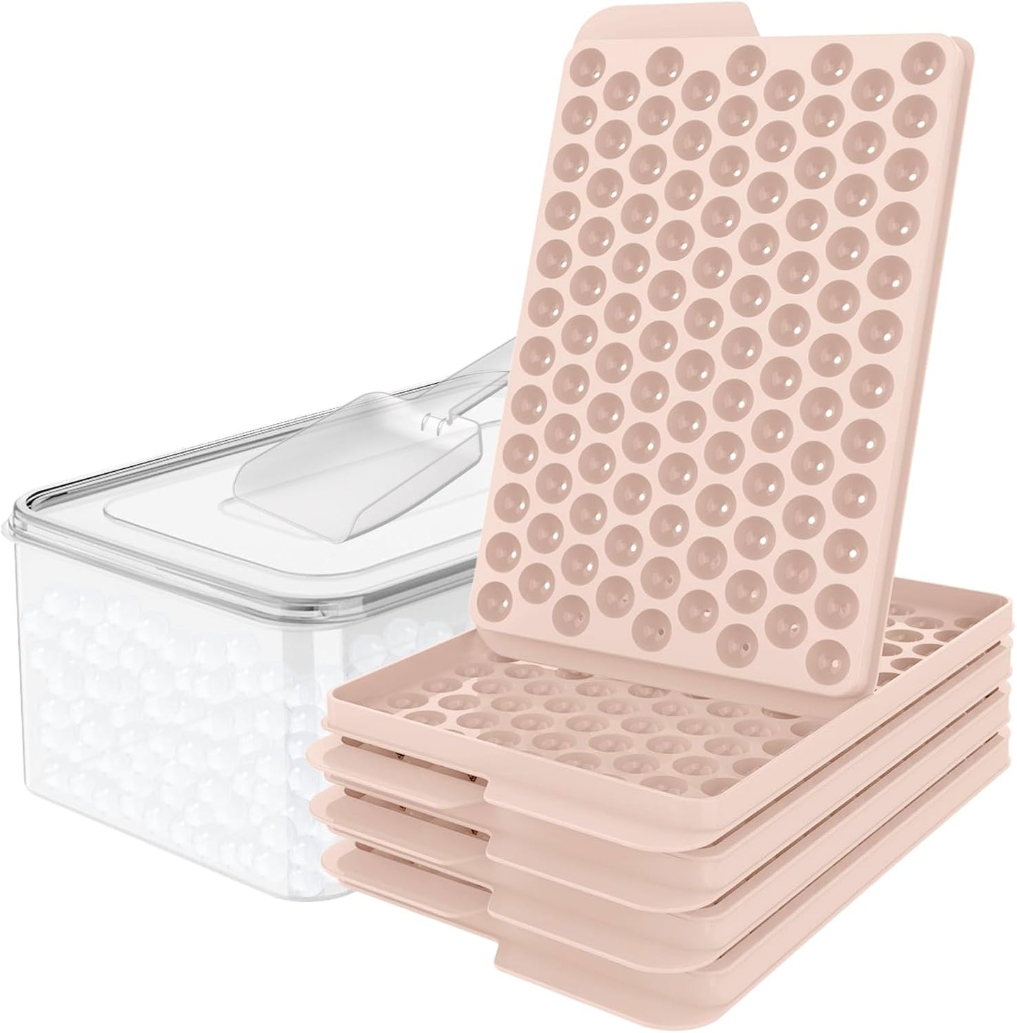 WIBIMEN Mini Ice Cube Trays, 0.55” Tiny Pebble Ice for Iced Coffee & Cocktails, Fast Chill, Easy Twist Release, Stackable with Lid & Storage Bin (4 Pack, Blue)