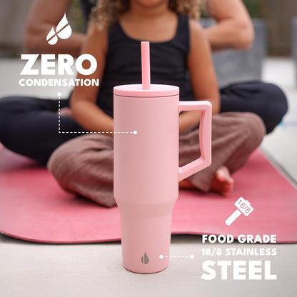 Elemental 32 oz 100% Leak Proof Tumbler with Handle & Straw - Stainless Steel Double Wall Insulated Tumbler for Hot and Cold Beverages - Travel Coffee Mug with Sip & Straw Lid - White - Colors B