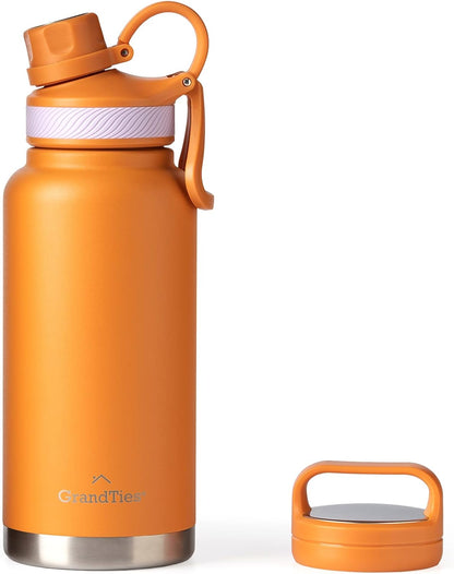 GRANDTIES 2 Lids Sports Stainless Steel Water Bottles – Wide Mouth Vacuum Insulated Reusable Leak Proof BPA-Free Travel Metal Canteen, Thermal Bottles for Men Women Gym (Ivory White 32 oz)