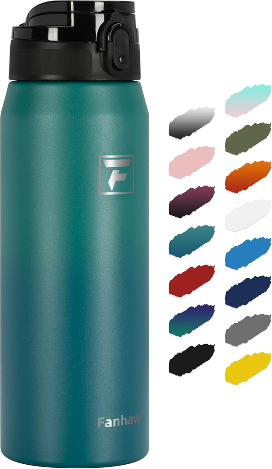 Fanhaw 20 oz Insulated Stainless Steel Water Bottle with Anti-Dust Chug Lid, Leakproof Vacuum Metal Everyday Use Bottle for Kids, Teens & Adults, Back to School Essentials (Green Blue)