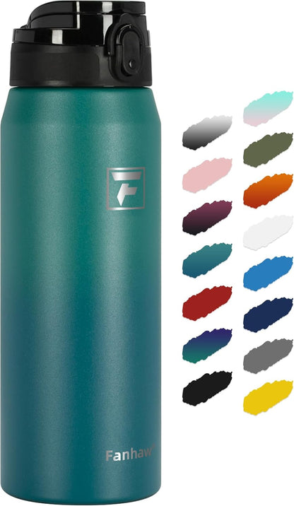 Fanhaw 20 oz Insulated Stainless Steel Water Bottle with Anti-Dust Chug Lid, Leakproof Vacuum Metal Everyday Use Bottle for Kids, Teens & Adults, Back to School Essentials (Green Blue)