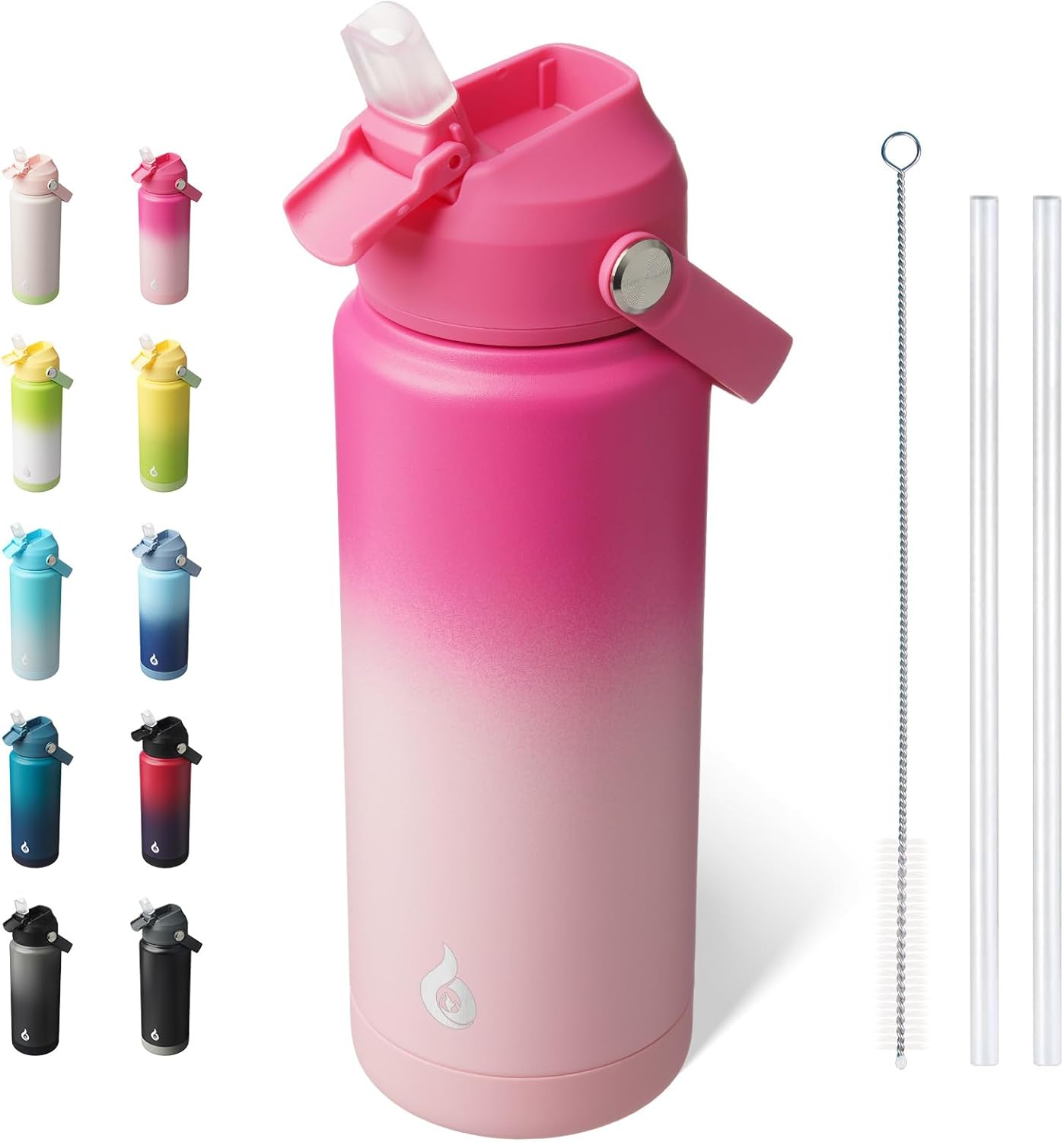 BJPKPK Insulated Water Bottle with Straw Lid, 18oz Thermo Water Bottles with Soft Nozzle, Flex Handle & Non-slip Boot, BPA Free Leak Proof Stainless Steel Metal Thermo, Tumblers, Cups,Sea Salt