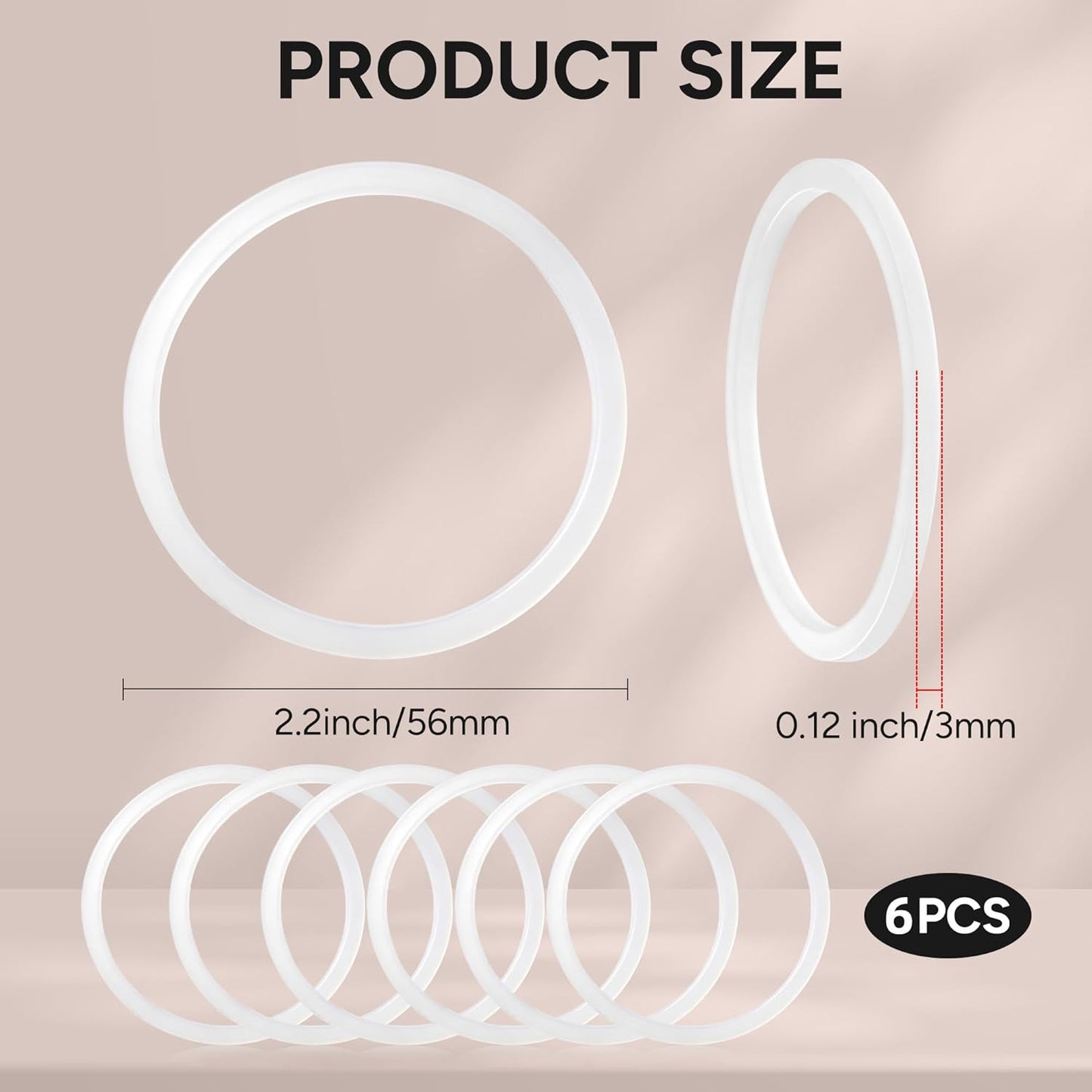 Rubber Gaskets Compatible with Hydro Flask Wide Mouth Lid Cap, Leak-Proof Silicone Seal O-Ring Parts, BPA-Free, 6 Pack