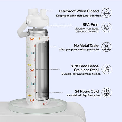 ENCOOL Insulated Water Bottle with Straw Stainless Steel Water Bottle, Leak-Proof, BPA-Free, Double Wall Vacuum Keeps Cold for 24 Hours for Sports, Travel, School (26 oz, Cotton Candy) - Colors B