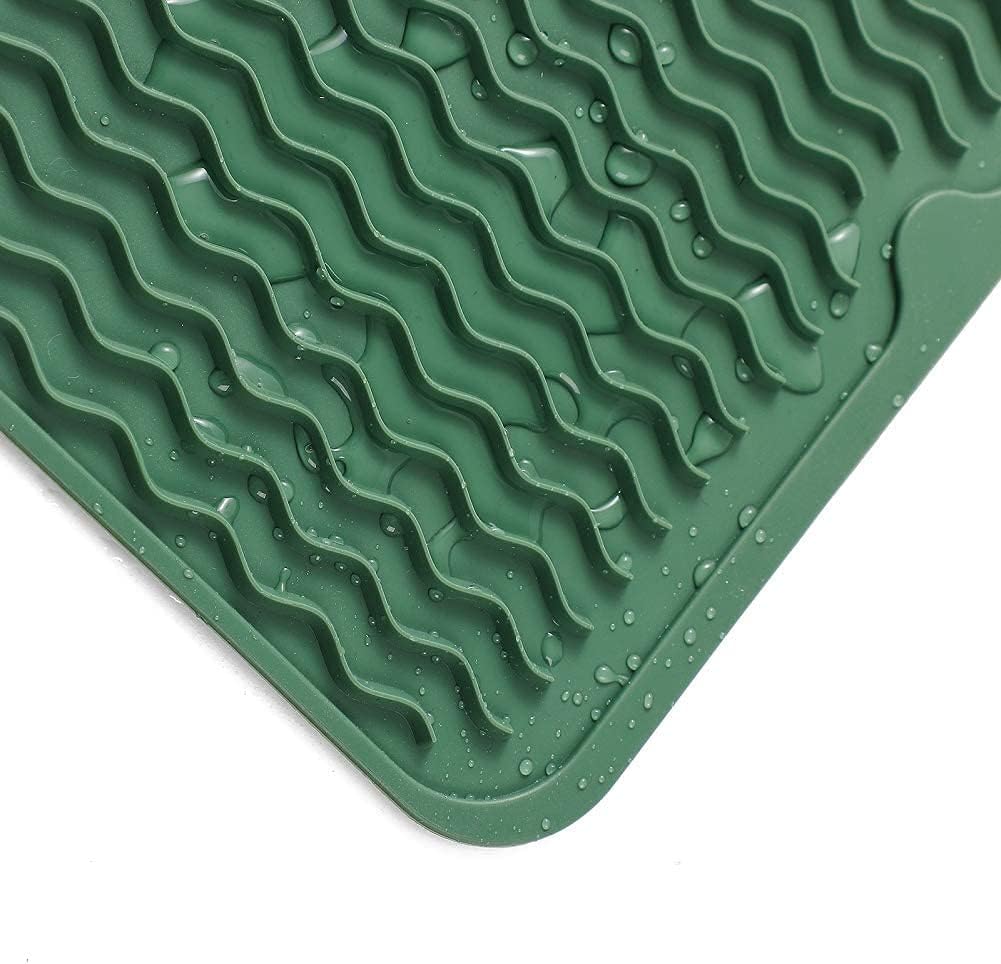 MicoYang Silicone Dish Drying Mat for Multiple Usage,Easy clean,Eco-friendly,Heat-resistant Silicone Mat for Kitchen Counter,Sink,Bar,Bottle,or Cup Green M 17 inches x 6 inches