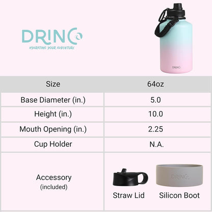 Drinco Stainless Steel Water Bottle Spout Lid Vacuum Insulated Double Wall Water Bottle Wide Mouth (40oz 32oz 22oz 18oz 14oz) Leak Proof Keep Cold Sport Camping Hiking (22 oz, 22oz Black)