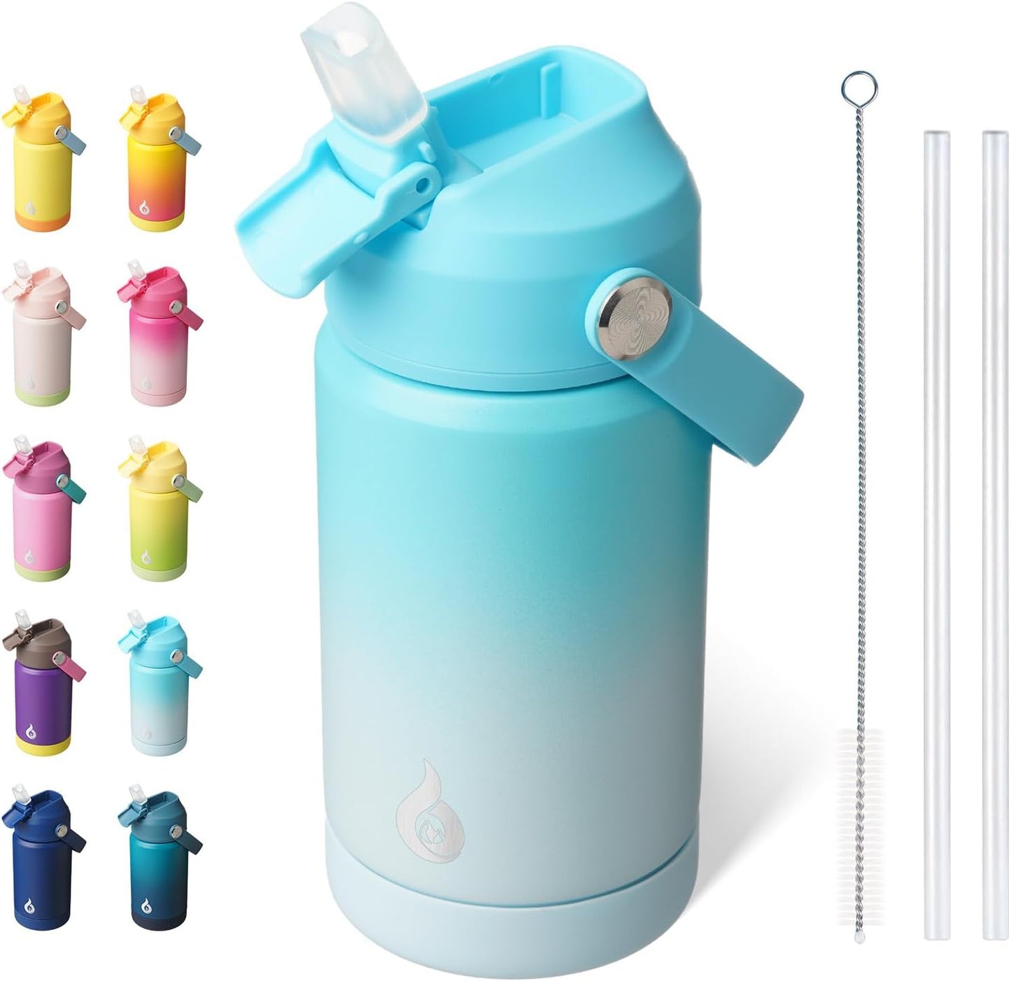 BJPKPK Insulated Water Bottle with Straw Lid, 18oz Thermo Water Bottles with Soft Nozzle, Flex Handle & Non-slip Boot, BPA Free Leak Proof Stainless Steel Metal Thermo, Tumblers, Cups,Sea Salt