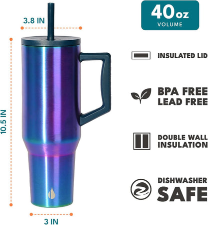 Elemental 32 oz 100% Leak Proof Tumbler with Handle & Straw - Stainless Steel Double Wall Insulated Tumbler for Hot and Cold Beverages - Travel Coffee Mug with Sip & Straw Lid - White - Colors B