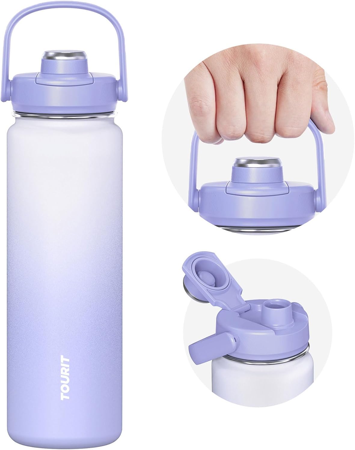 TOURIT 32 oz Insulated Water Bottle, Stainless Steel Sports Water Bottles With Top Handle, Double-Wall Travel Thermal Water Flask, BPA Free Leakproof Water Bottle for Sports and Travel,Pink