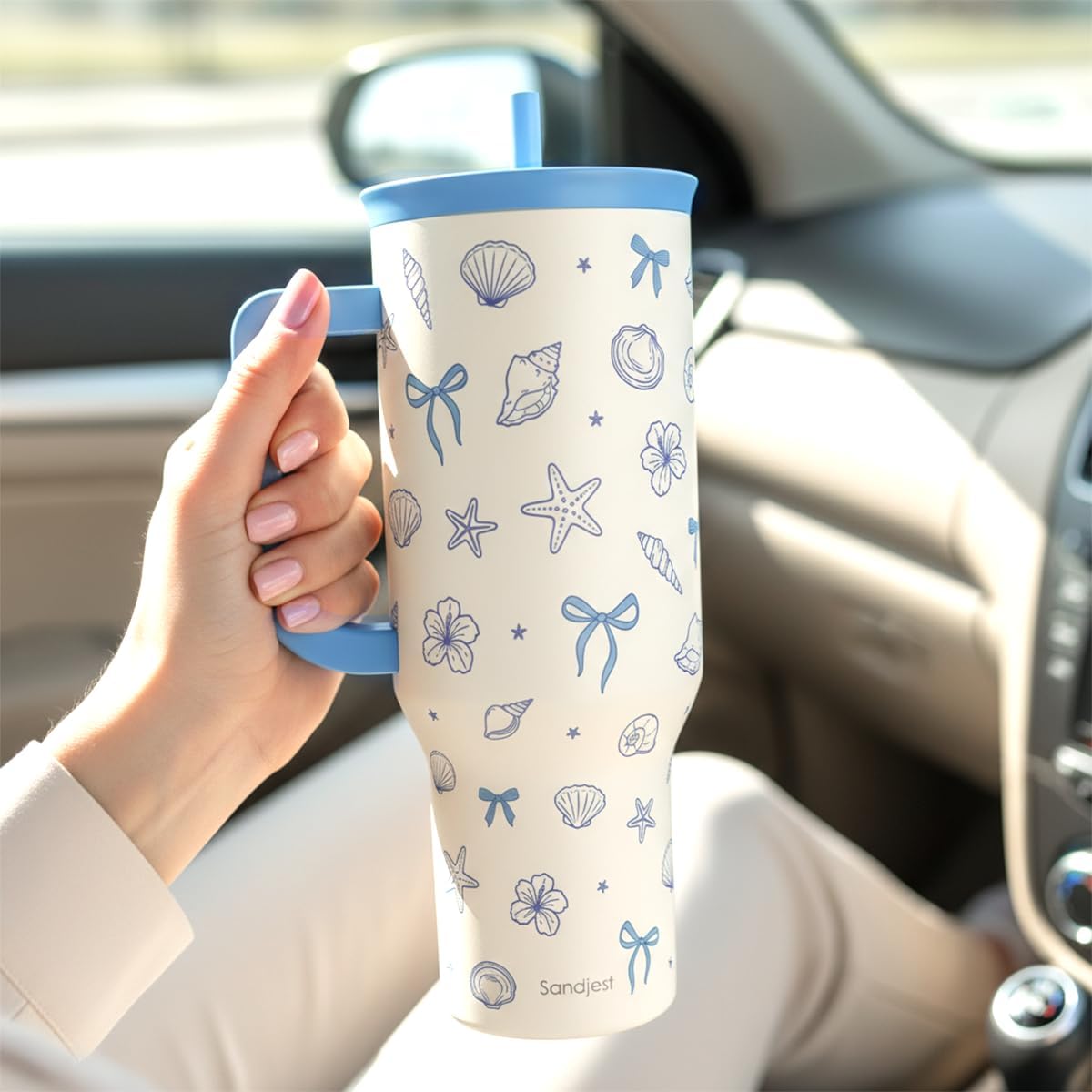 SANDJEST Pickleball 40oz Tumbler With Handle and Straw, Pickleball Queen Insulated Stainless Steel Travel Coffee Mug for Women Girls Players, Gift Idea for Birthday Christmas Mothers Day