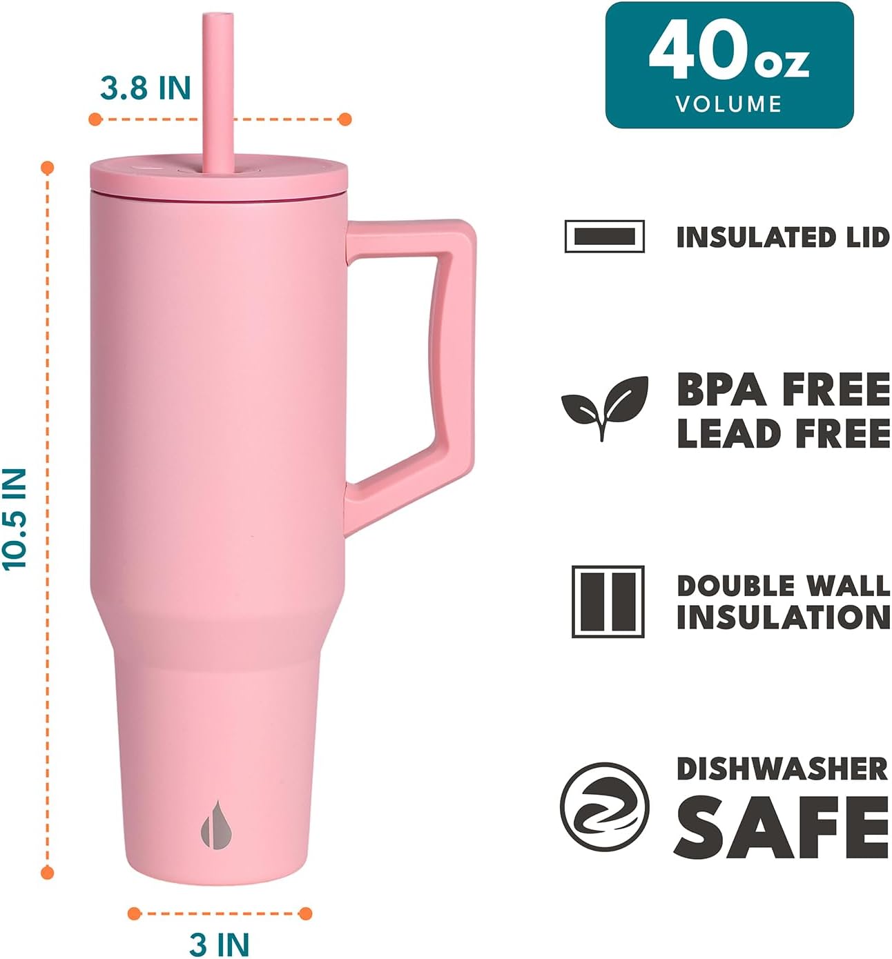 Elemental 32 oz 100% Leak Proof Tumbler with Handle & Straw - Stainless Steel Double Wall Insulated Tumbler for Hot and Cold Beverages - Travel Coffee Mug with Sip & Straw Lid - White - Colors B
