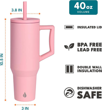 Elemental 32 oz 100% Leak Proof Tumbler with Handle & Straw - Stainless Steel Double Wall Insulated Tumbler for Hot and Cold Beverages - Travel Coffee Mug with Sip & Straw Lid - White - Colors B