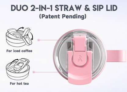 Meoky 32oz Tumbler with Handle, Stainless Steel Travel Mug with 2-in-1 Straw and Sip Lid, Vacuum Insulated Coffee Mug, 100% Leak Proof, Keeps Cold for 24 Hours or Hot for 8 Hours (Sky)