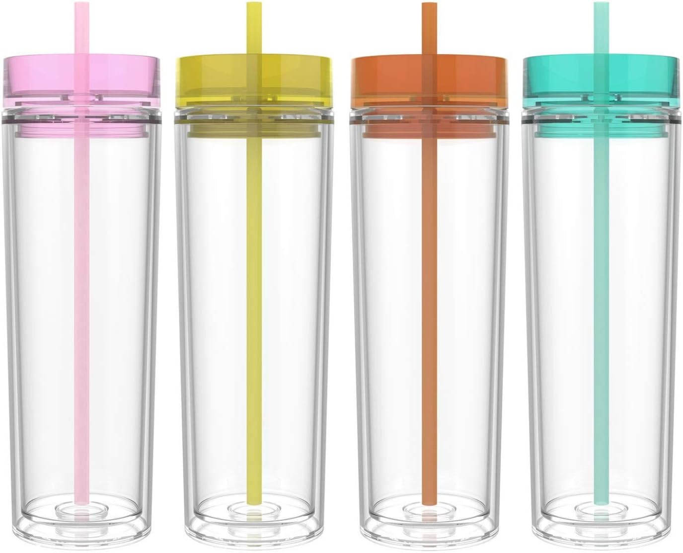 Maars Skinny Clear Tumbler with Lid and Straw | 16oz Premium Acrylic, Insulated Double Wall Plastic Reusable Water Cups, BPA-Free To Go Cups for Iced Coffee, Juice & Ice Tea