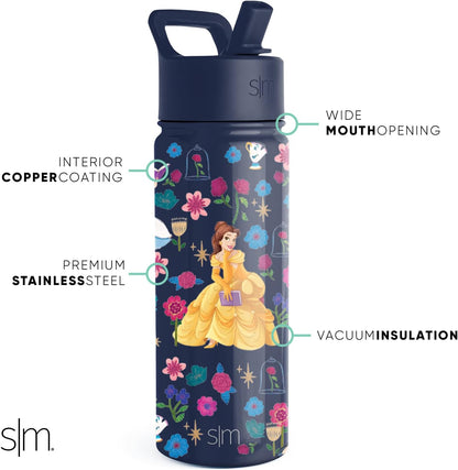 Simple Modern Disney Minnie Mouse Kids Water Bottle with Straw Lid | 14oz Insulated Stainless Steel Kids Tumbler & Spill Proof Toddler Cup for School, Girls, Boys | Summit | Minnie Mouse Fun - Colors A