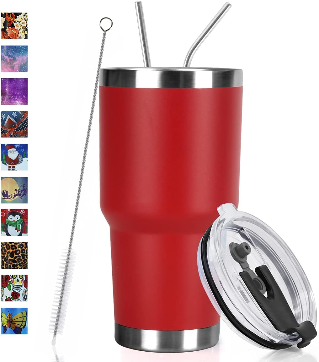 SYACOT 30oz Tumbler Double Wall Stainless Steel Vacuum Insulated Travel Mug with Splash-Proof Lid Metal Straw and Brush