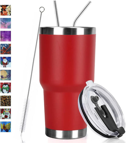 SYACOT 30oz Tumbler Double Wall Stainless Steel Vacuum Insulated Travel Mug with Splash-Proof Lid Metal Straw and Brush