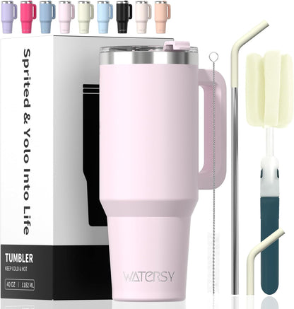 40 oz Tumbler with Handle,Tumbler with Lid and Straw,Double Wall Insulated Cup Stainless Steel Travel Mug(Cold for 34 Hours),Water Bottle for Iced Tea,Coffee,Cold Beverages(Purple)
