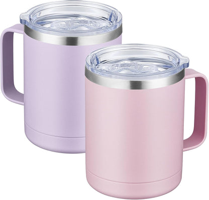 MEWAY 12oz Coffee Mug With Handle and Sliding Lid,Stainless Steel Travel Tumbler Cup with Handle,Double Wall Vacuum Insulated Camping Cup for Hot & Cold Drinks Tea (Black,Set of 1