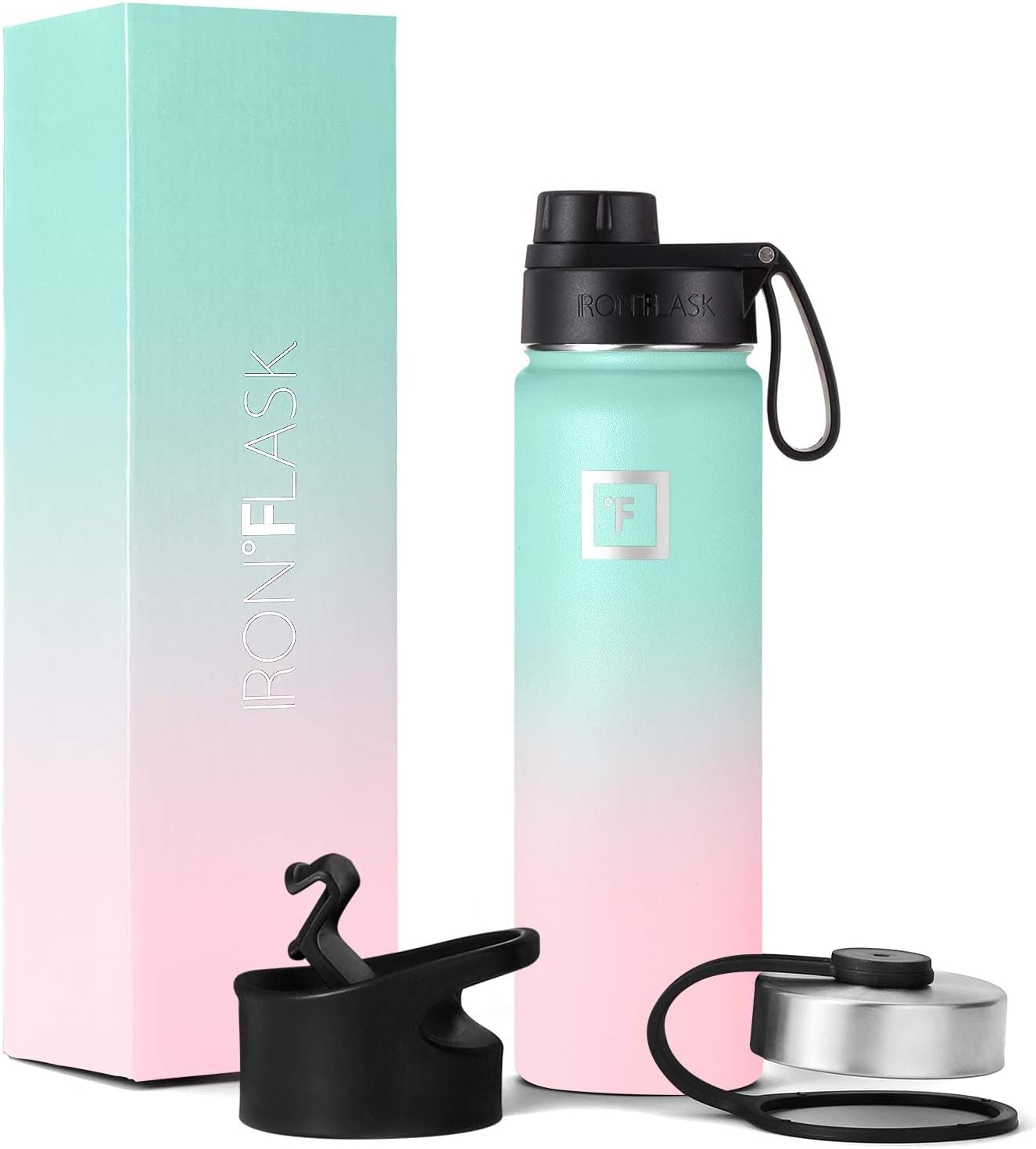 IRON °FLASK Camping & Hiking Hydration Flask with Straw, Wide Mouth Insulated Stainless Steel Sports Water Bottle - 22 oz Aurora