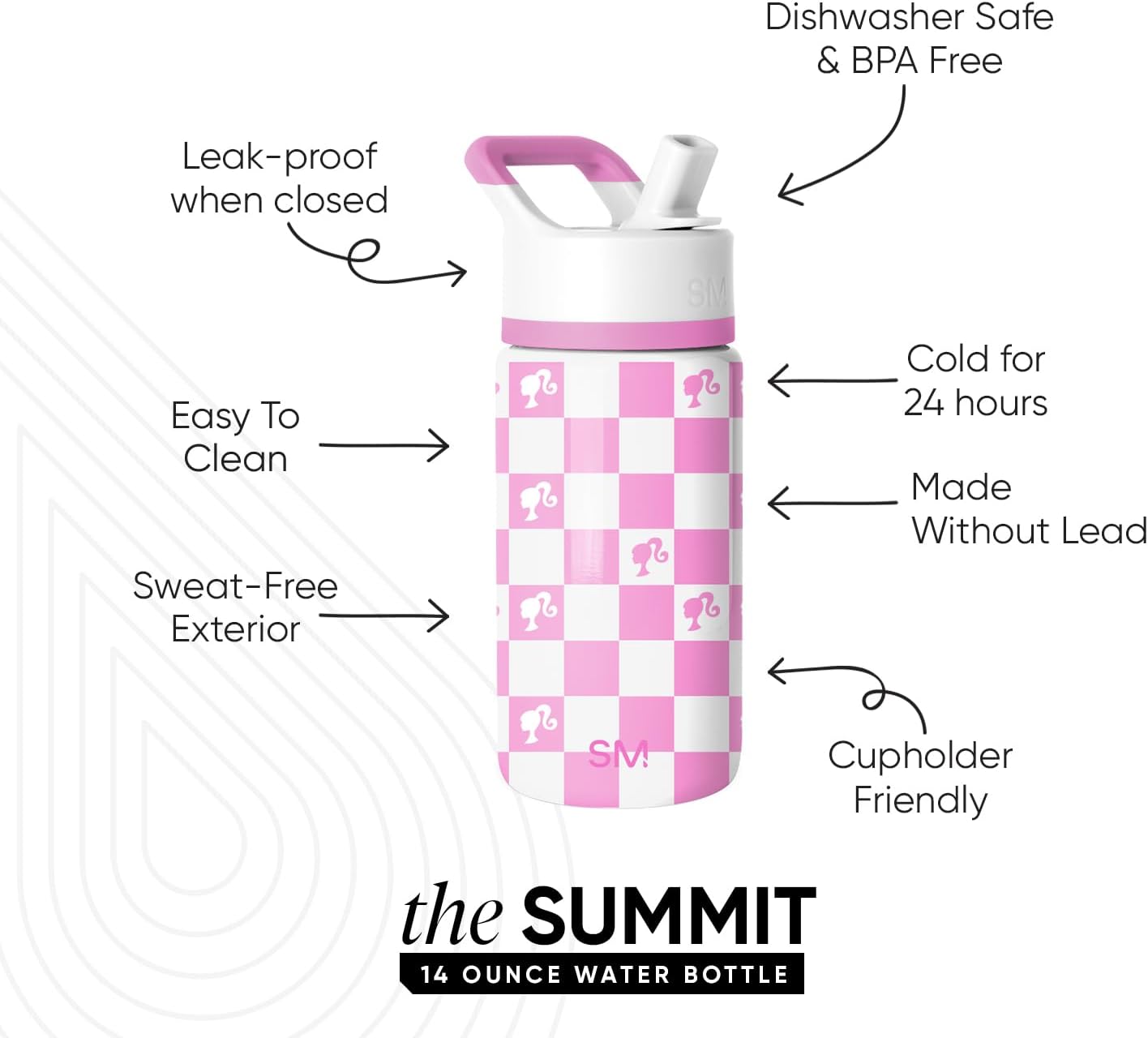 Simple Modern Disney Minnie Mouse Kids Water Bottle with Straw Lid | 14oz Insulated Stainless Steel Kids Tumbler & Spill Proof Toddler Cup for School, Girls, Boys | Summit | Minnie Mouse Fun - Colors A
