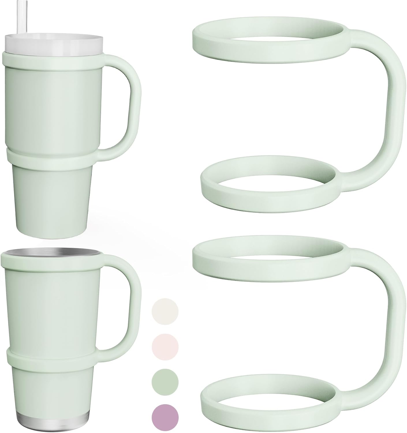 NiHome Tumbler Handles Compatible with 20oz Stanley Quencher 20oz YETI Rambler Tumblers, Silicone Tumbler Handles for Home Travel Outdoors Daily Use, BPA-Free and Dishwasher Safe (Cream)