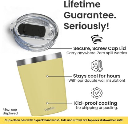 CUPKIN Stainless Steel Insulated Tumbler with Lid and Straw, 20 oz Stainless Steel Cups, Set of 2 Travel Coffee Mug for Adults, Iced Coffee Cup with Lid, Tumbler for Travel (Coral + Yellow)