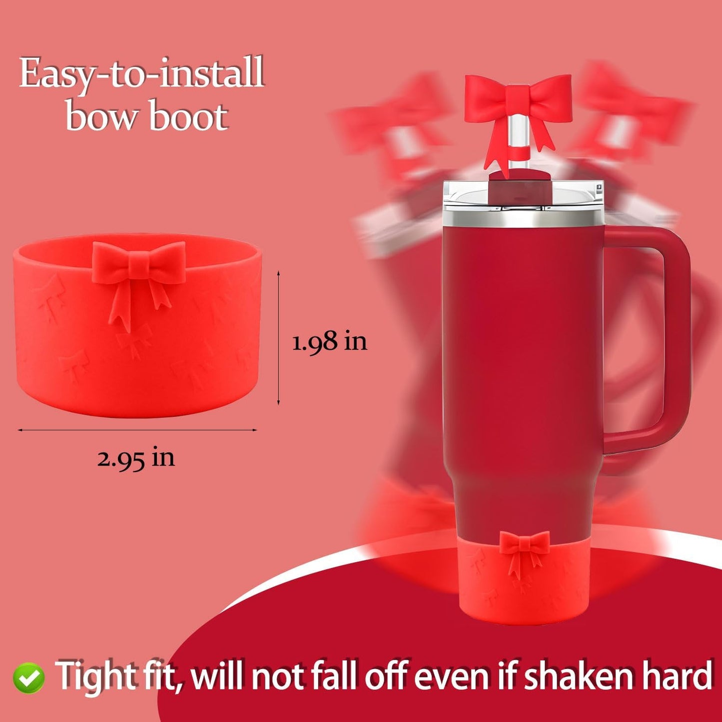Bow Silicone Protective for Stanley Boot for 20/30/40Oz, 2 Pack for Stanley Cup Accessories Compatible 12-24Oz for Hydroflask Boot and More (Pink Set)