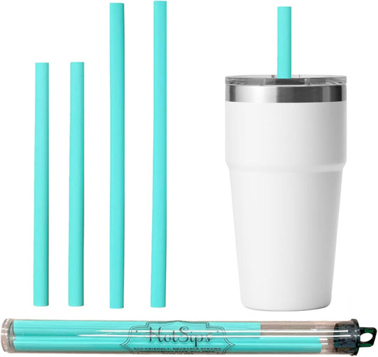 Reusable Drinking Straws + Case – Fits 8–20 oz Cups/Tumblers – Soft, BPA-Free, Food Grade, Oval (Less Pucker) – DW | MW Safe – Hot/Cold Coffee/Tea/Water/More - Made in USA, 2 Small & 2 Medium