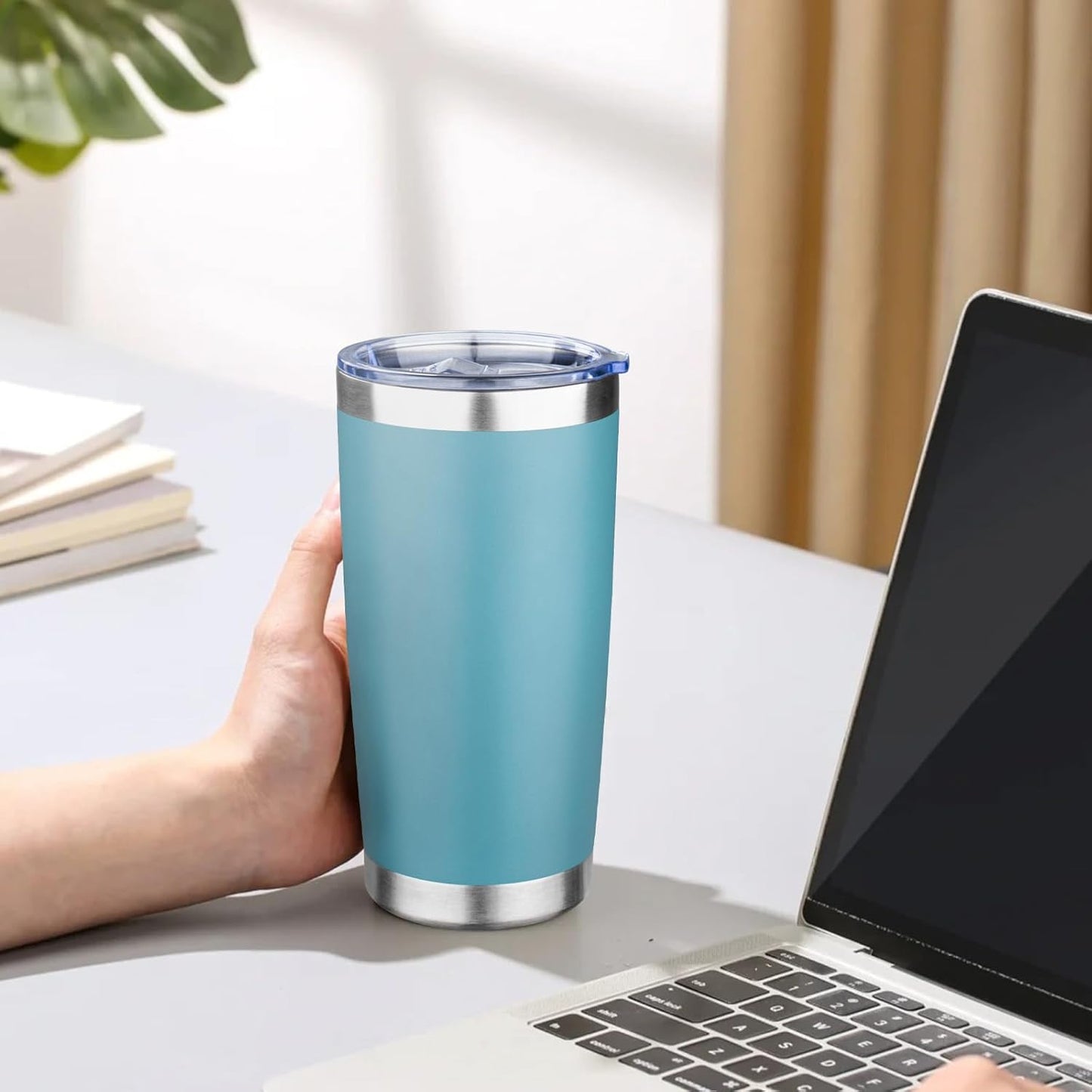 20oz Tumbler with Lid Double Wall Vacuum Insulated Travel Coffee Mug Stainless Steel Thermal Cup Powder Coated Sturdy Coffee Tumbler for Hot and Cold Beverage (Baby blue,1)