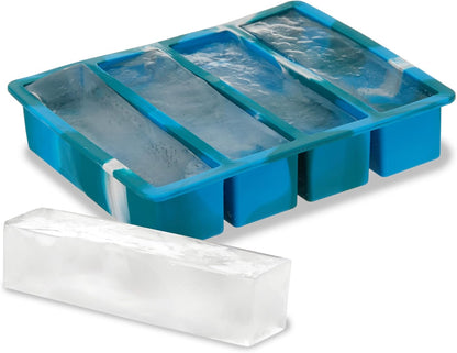Host Ice Cube Tray, Makes Four 5-Inch Long Cubes, Durable Silicone Trays with Easy Release Design, Perfect for Water Bottles and Highball Glasses, Home Bar Accessories, Set of 1, Marble