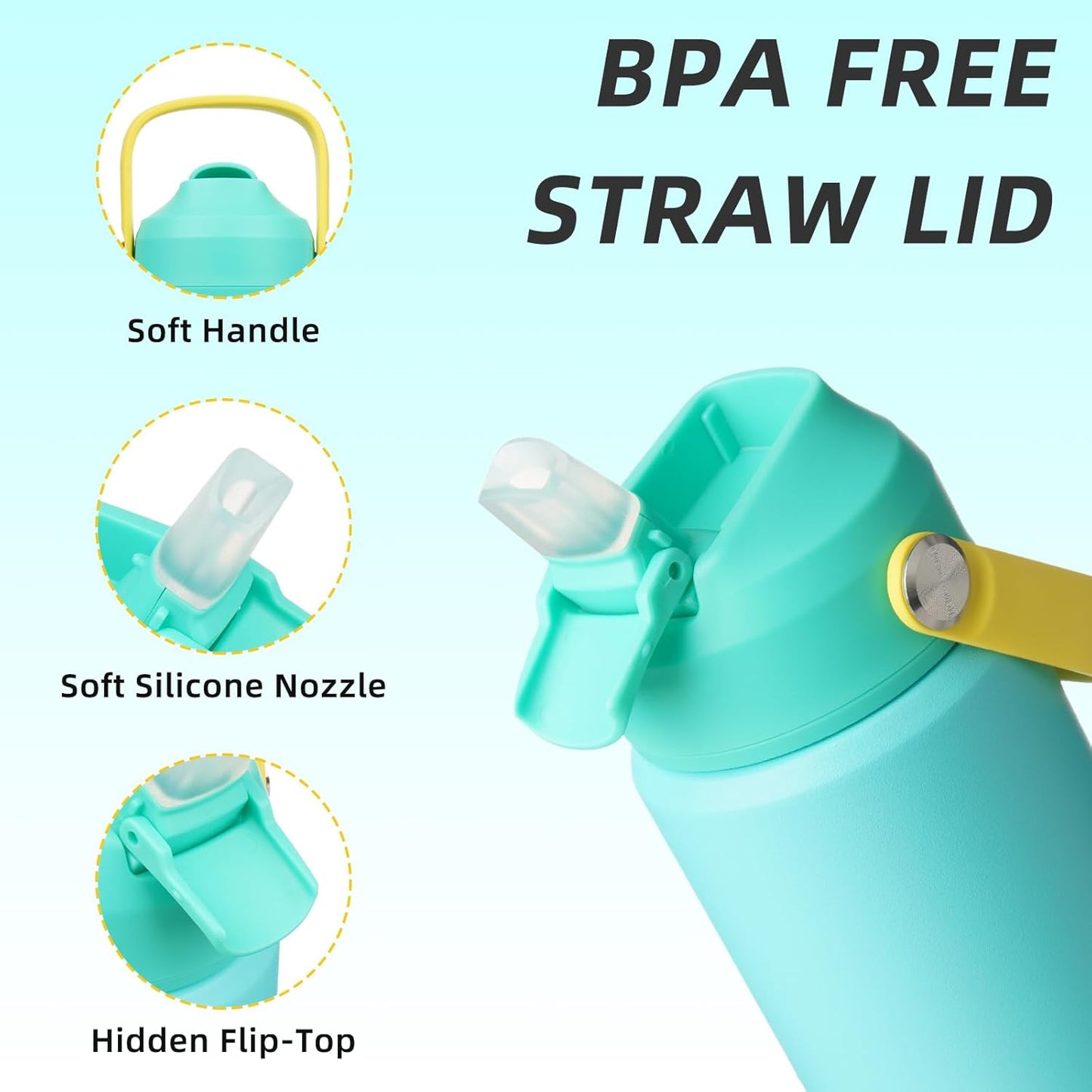 BJPKPK Insulated Water Bottle with Straw Lid, 18oz Thermo Water Bottles with Soft Nozzle, Flex Handle & Non-slip Boot, BPA Free Leak Proof Stainless Steel Metal Thermo, Tumblers, Cups,Sea Salt