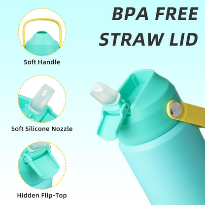 BJPKPK Insulated Water Bottle with Straw Lid, 18oz Thermo Water Bottles with Soft Nozzle, Flex Handle & Non-slip Boot, BPA Free Leak Proof Stainless Steel Metal Thermo, Tumblers, Cups,Sea Salt