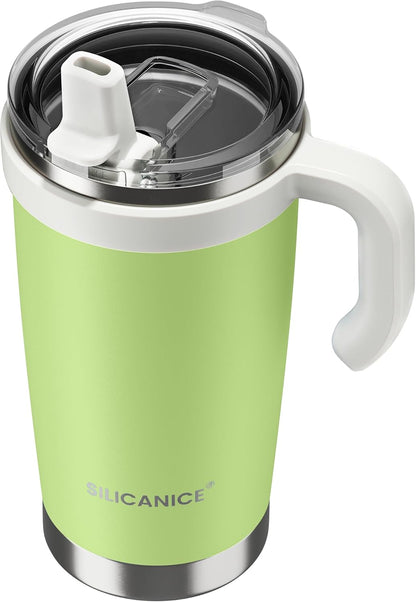 30oz Hygienic Insulated Tumbler with Handle — 100% Leakproof Lid with Removable Spout & Straw, Reinforced Vacuum-Protection Base, Cup Holder Friendly, for Travel/Gym/Office- Black