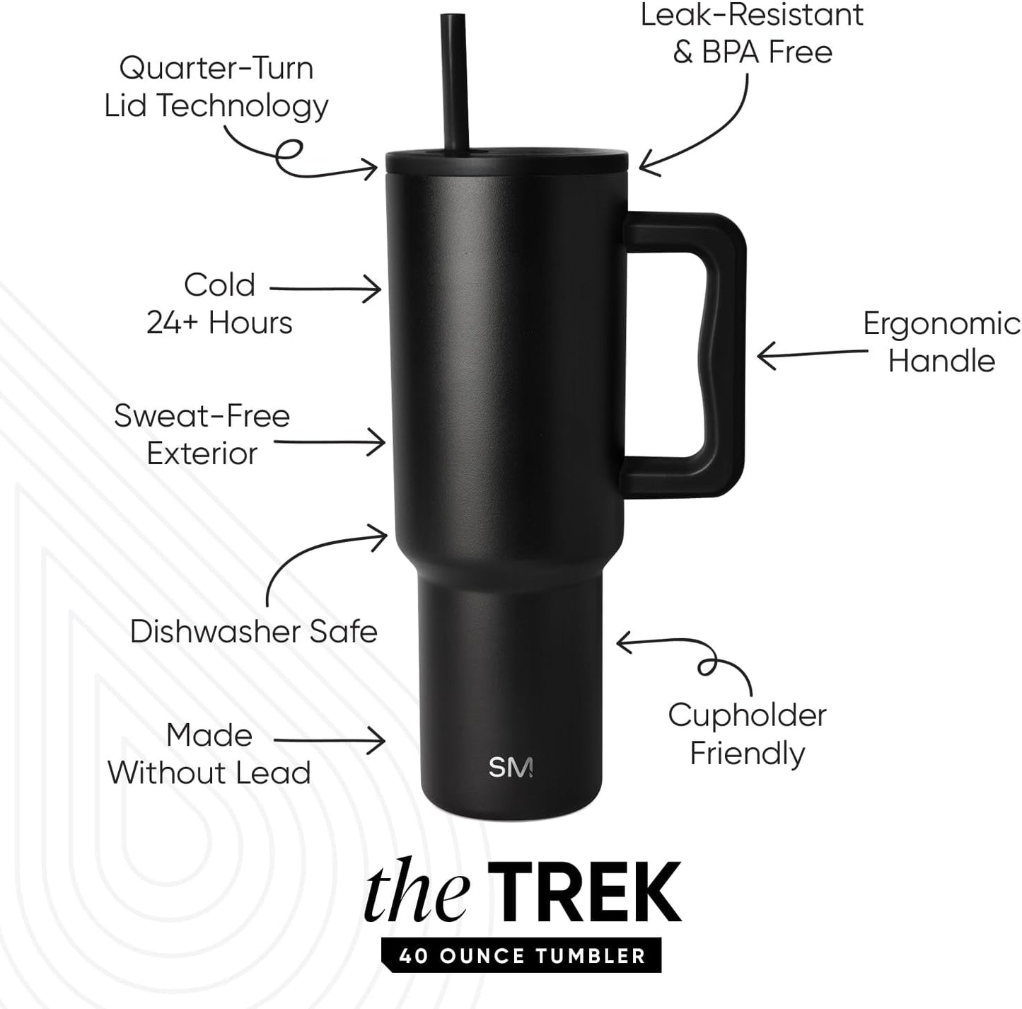 Simple Modern 40 oz Trek Tumbler with Handle and Straw Lid | Cup Holder Friendly Insulated Stainless Steel Travel Mug | Sea Glass Sage - Colors A