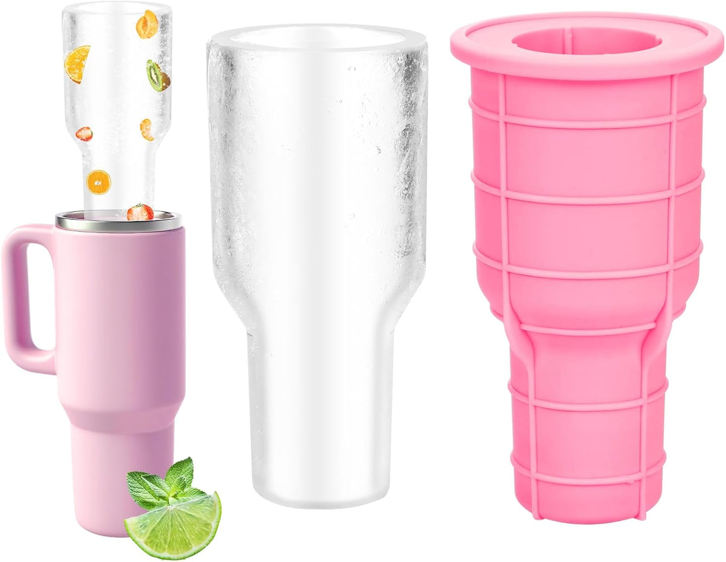 Ice Tray Mold for Stanley Cup 30 Oz-40 Oz, All-in-One Silicone Hollow Cylinder Ice Mold for Tumbler Stanley Cups,Easy Release Ice Cube Tray for Juice Coffee Whiskey Cocktail-Orange
