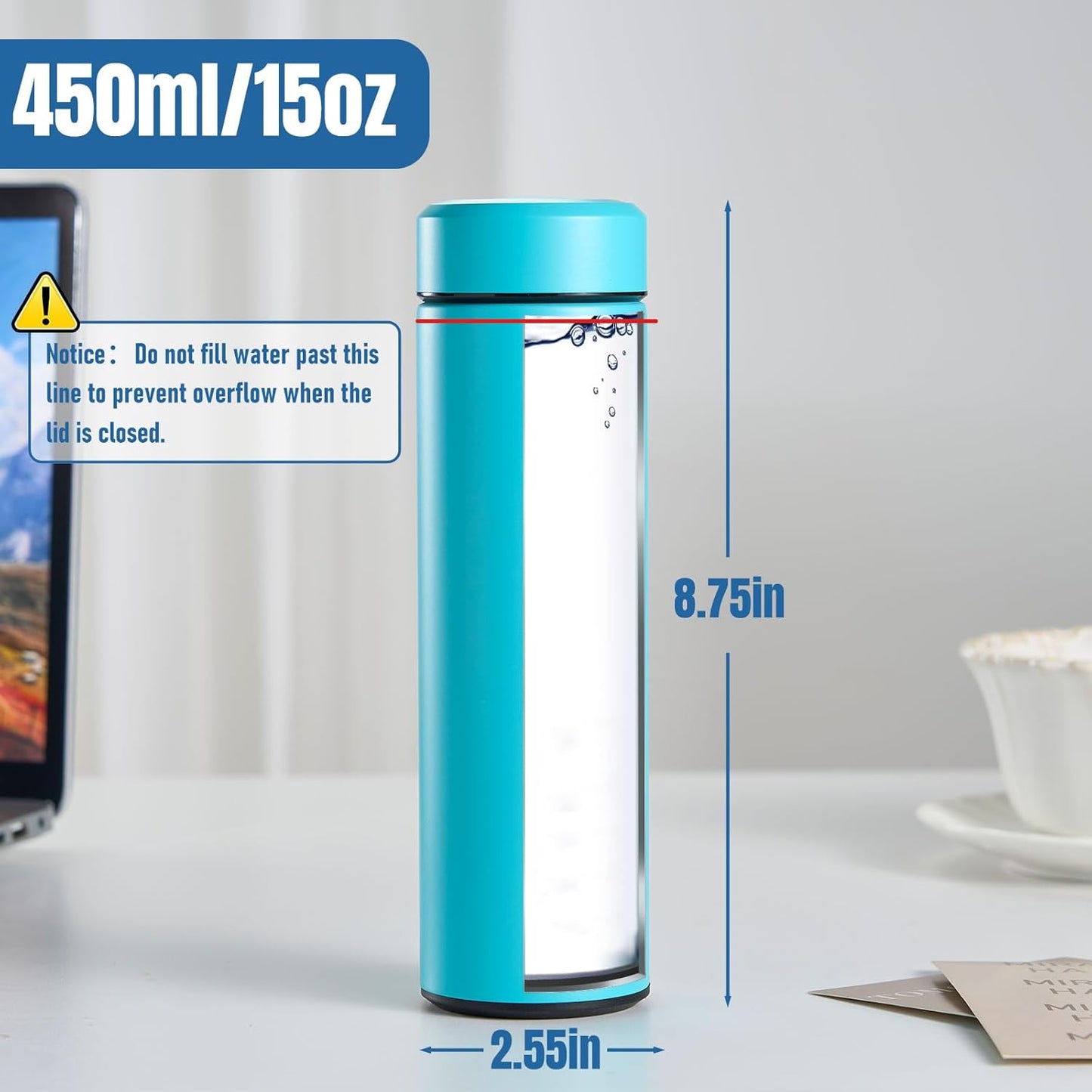 PARACITY Insulated Water Bottle,15 oz Stainless Steel Thermo, Double Wall Vacuum Water Bottle, Metal Water Bottle Keeps Hot for 12 Hrs, Cold for 24 Hrs, for Coffee, Drinks