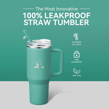 Gpeng 30/40/50 oz Tumbler with Handle, Water Bottles with Straw Lid, Insulated Stainless Steel Travel Mug Cup Holder Friendly, Keep Drinks Cold or Hot for Hours (LightGrey, 50 oz)