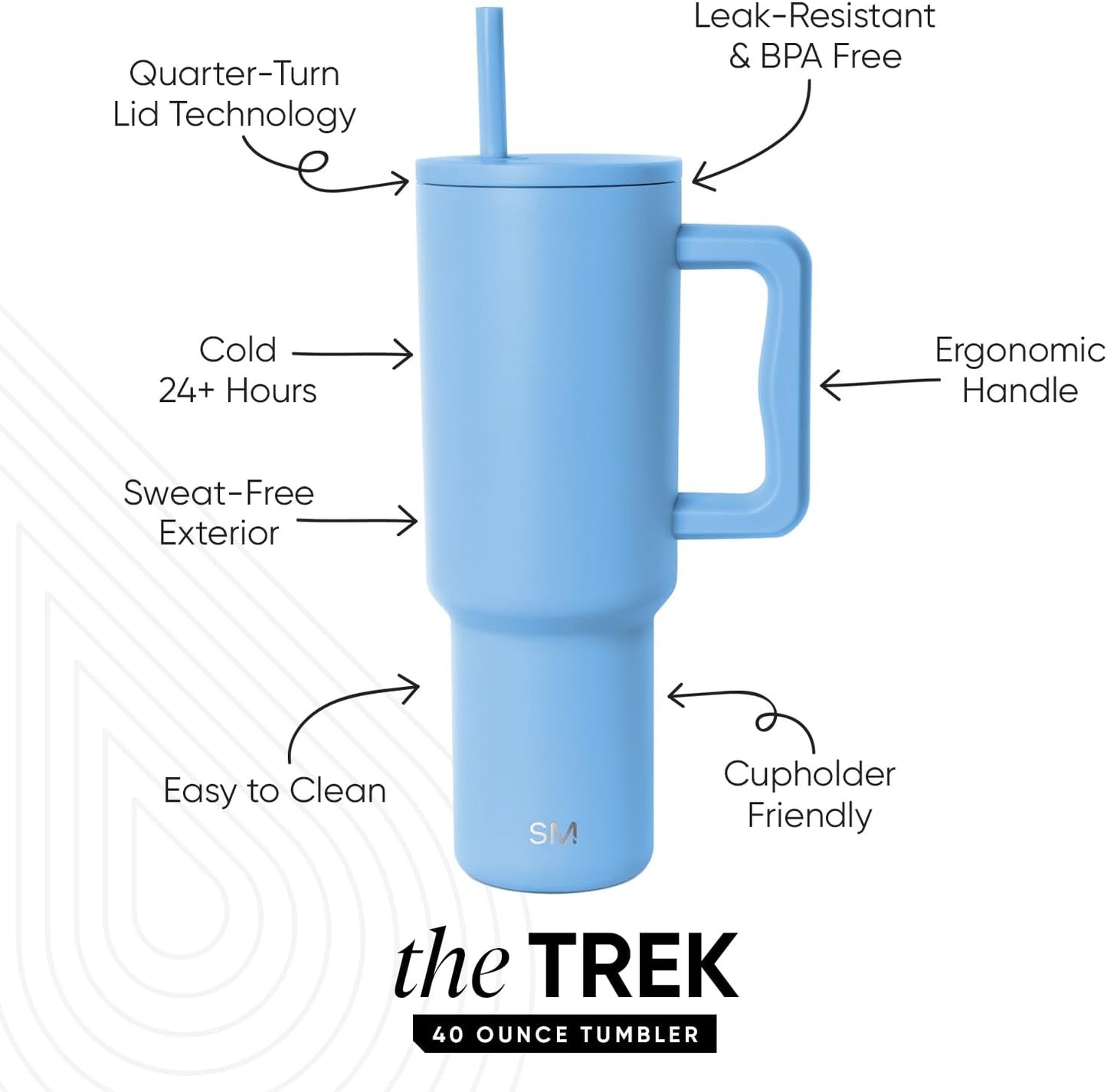 Simple Modern 40 oz Trek Tumbler with Handle and Straw Lid | Cup Holder Friendly Insulated Stainless Steel Travel Mug | Sea Glass Sage - Colors A