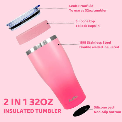 Universal Iced Coffee Sleeve,32oz Double Wall Stainless Steel Insulator Fits 16-32oz Starbucks/Dunkin/McDonalds Cups,Reusable Iced Coffee Cup Holder,Leak-Proof Tumbler for Hot,Cold Drink