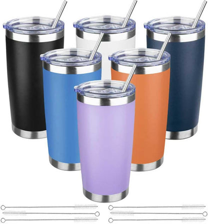 20 oz Tumbler with Lids and Straws, Stainless Steel Insulated Travel Coffee Mug, Double Wall Vacuum Insulated Tumblers, Powder Coated Coffee Tumbler for Cold & Hot Drinks (Light Purple)