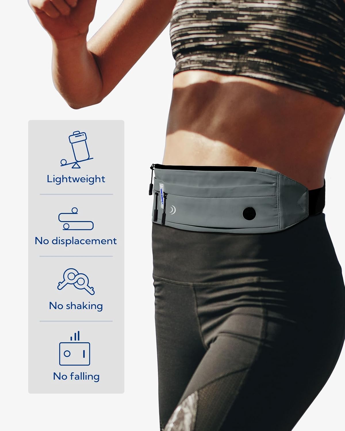 WATERFLY Running Belt Fanny Pack: Runner Marathon Jogging Waist Pack Sport Workout Exercise Fitness Phone Holder Belt for Men Women Jogger Slim Waist Bag Black