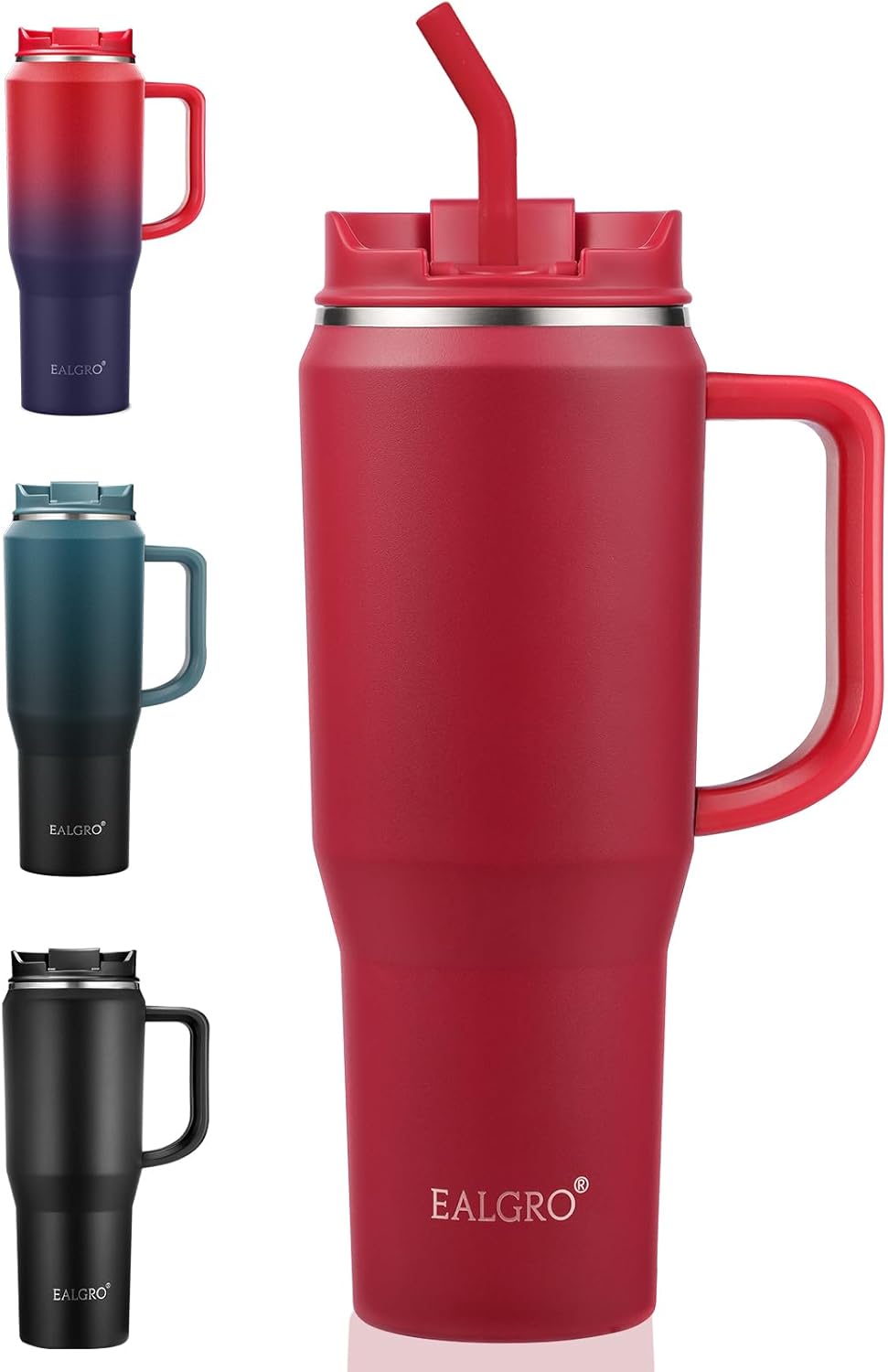 EALGRO 50 oz Tumbler with Handle, Insulated Tumblers with Lid and Straw, Large Metal Sports Water Bottle Jug, Thermal Stainless Steel Travel Coffee Mug Cup, Black