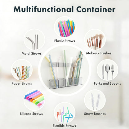 Acrylic Straw Holder for Cabinet Door - Child-Safe Organizer & Dispenser with Smooth Rounded Edges for Kitchen Accessories Storage, Adhesive Circles Included (Clear Transparent)