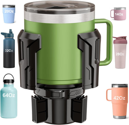 Car Cup Holder Expander: One-Button Open, Universal, Adjustable Holder(Diameter 2.6"- 4.8"), Cup Holder Expander for Yeti, Hydro Flask, Nalgene, Takeya, Camelbak, Ramblers, Owala, Tumblers, Mugs