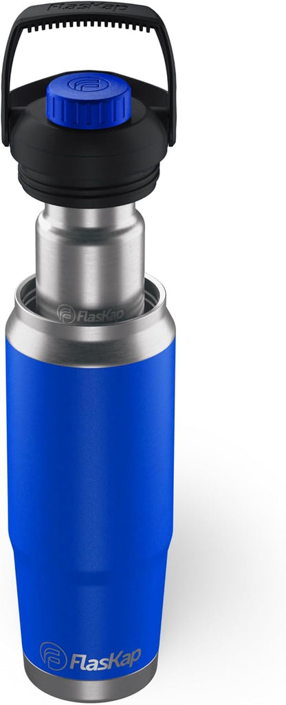 Flaskap FreePour System: 6oz Mixed Drink Tumbler Attachment and 26oz Cup Holder Friendly, Stainless Steel Water Bottle, Removable Hidden Flask Reservoir