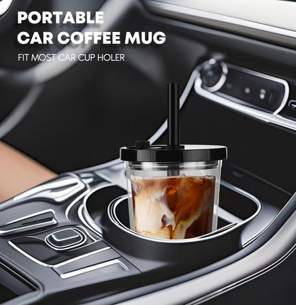 ALINK Reusable Iced Coffee Cup with Lid and Straw, 16 oz Grande Boba Tea Smoothie Cup, Leak Proof Double Wall Insulated Iced Coffee Tumbler for Hot Cold Drinks, Milkshaks, With 2 Boba Straws 1 Brush