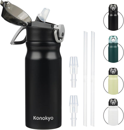 Konokyo 18 oz Insulated Water Bottle with Straw Lid, Stainless Steel Vacuum Sports Water Bottle, Leak-Proof Reusable Metal Flask with Carry Loop, BPA-Free Travel Bottle for Gym, School, Office
