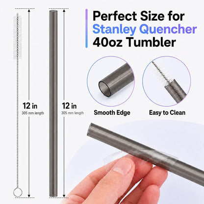 Joshey 12 Inch Tritan Replacement Straws for Stanley 40oz Tumbler - 6 Pack Reusable Long Straws with Cleaning Brush, Fits 30oz & 40oz Stanley Cup Accessories, BPA-Free (6 Colors)