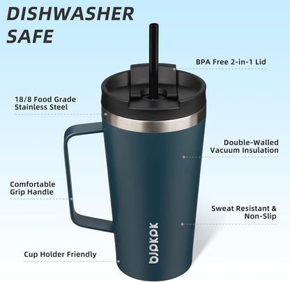 BJPKPK Insulated Tumbler with Handle, 18oz Insulated Tumblers with Lid and Straw, Stainless Steel Metal Water Bottles, Coffee Travel Mugs, Cups, Marshmallow